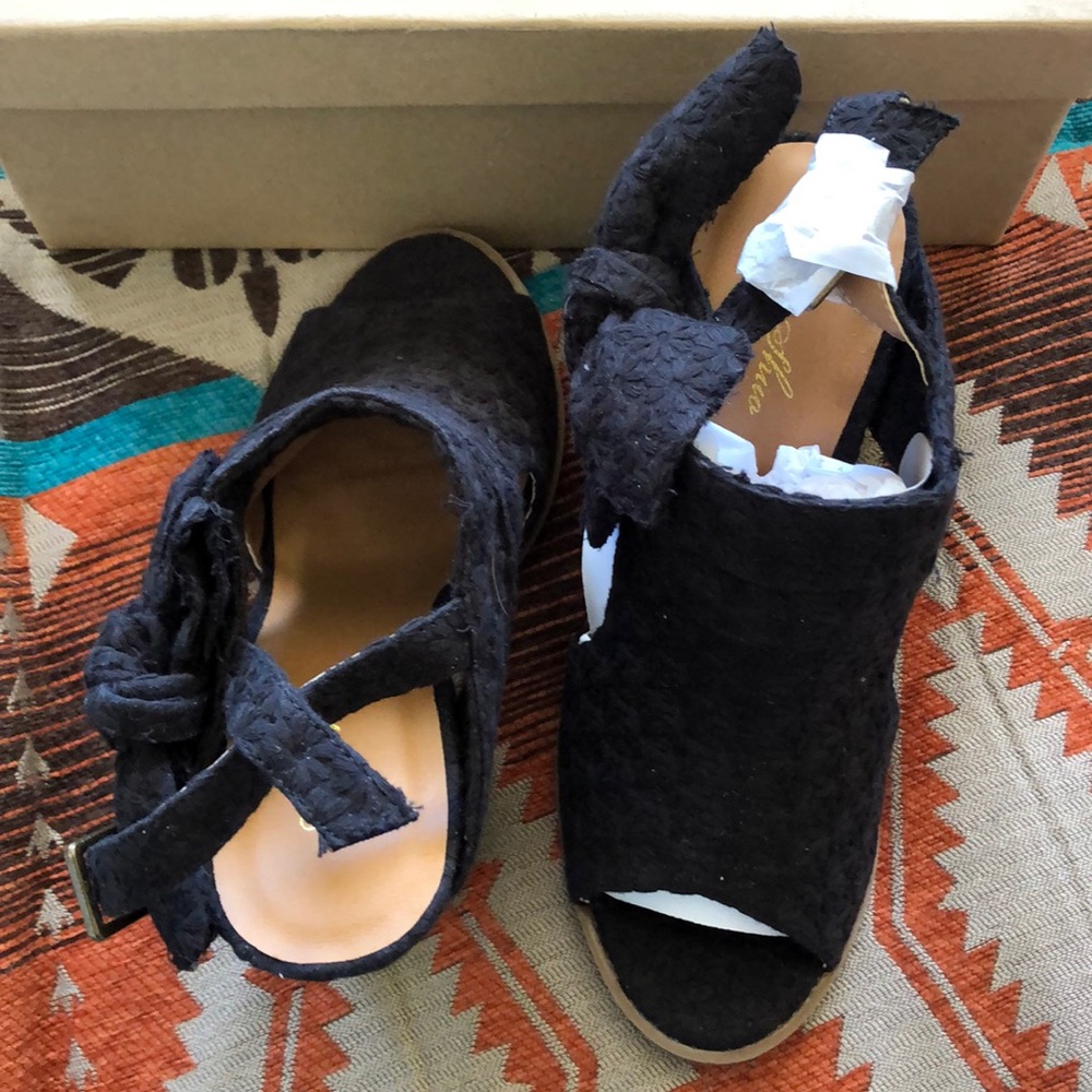 Open toe black high heels